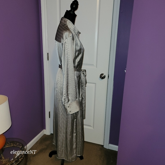 H & M Silver Striped Long Sleeve Button Down Dress Sz: L NWT - Picture 9 of 10